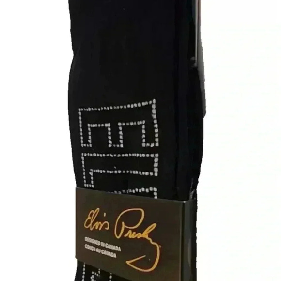 2/$30 BNWT Unisex  Elvis Presley Socks Black ELVIS Silver Block Letters - Picture 2 of 12